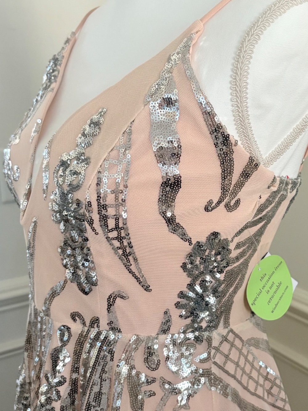 Windsor Silver & Nude M Spring Formal Prom Sparkle Sequin Glitter Dress - Picture 7 of 16